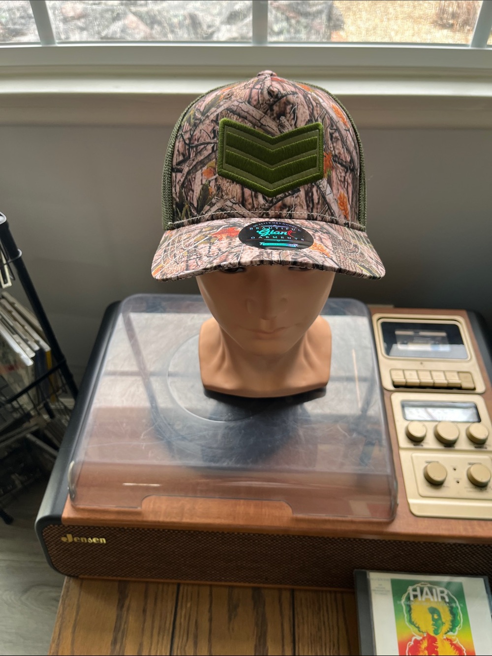 Jensen Camo Trucker Hat with Olive Patch and Mesh Back